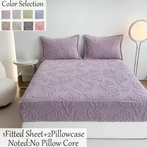 Butterfly Flower Bed Sheet Set, Soft Velvet Bed Cover with Fuzzy Effect, Warm and Cozy, King and Queen Size, Fall Winter Season