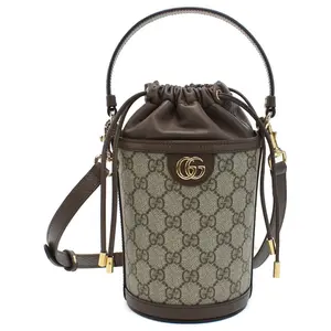 Women's GUCCI Ophidia Mini Bucket Bag - Canvas and Leather, Adjustable Straps, Bucket Shape, Brown