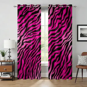 2 Panels Hot Pink & Black Zebra Print Blackout Curtains - Thermal Insulated, Room Darkening Drapes, Bold Safari Animal Stripe Pattern, for Bedroom, Living Room, Glam Wild Home Decor