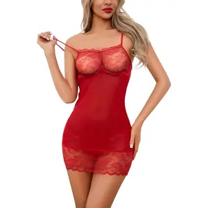 Narcisse Women's Lace Teddy Lingerie 2 Piece Set, See Through Mesh Babydoll with G-String Sexy Sleepwear Gift Bodysuits Womenswear Valentine's Day， Innerwear，Valentine's Day gift minimalist basic womenswear Chemise night wins