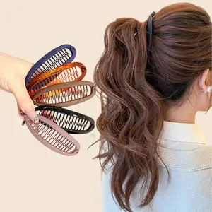 5-Piece Minimalist Solid Color Hair Clips, Hair Claw, Fashion Banana Shape Accessories for Women & Girls, Casual Multi-Functional Headwear for Thick Hair