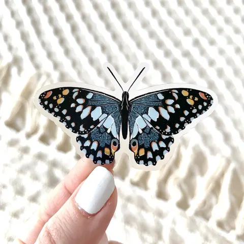 Elyse Breanne Design Blue Speckled Butterfly Waterproof Vinyl Decal - Aesthetic Stickers, Nature Stickers, Removable Home Decor, 2.5x1.5 inches, Car Decoration, Bottle-Ready, Clean Peel-Off, Dishwasher Safe, Easy to Remove with Hand Sanitizer