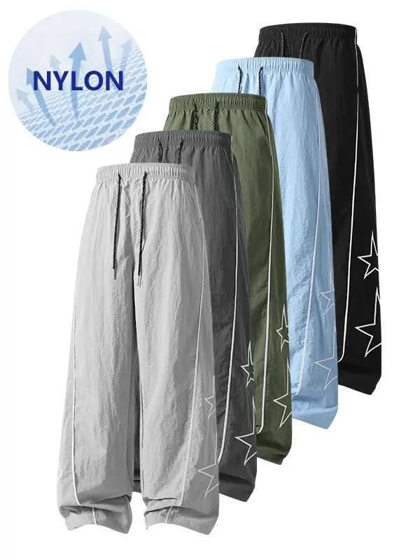Men’s Nylon Cargo Pants, Casual Loose Fit Trousers, Star Print Design, Lightweight & Breathable for Streetwear & Everyday Wear