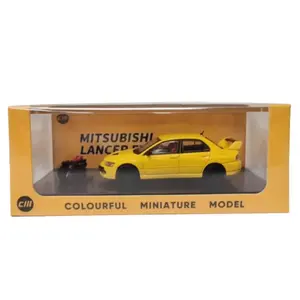 CM Model Mitsubishi Lancer Evo IX 1:64 Scale Yellow with Engine, Includes Display Base & Acrylic Clover, Officially Licensed Collectible