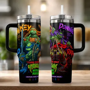 Ninja Turtle Heroes 40oz Tumbler with Handle & Straw | Retro Cartoon Warrior Travel Mug | Stainless Steel Anime Cup for Coffee Lovers & Gamers