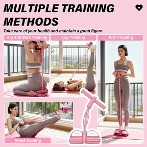 Multi-Functional Fitness Resistance Band Set - 4 Elastic Yoga Pedal Pull Tubes & Handle-Equipped Bands for Full-Body Excecise, Abdominal/Lower Back/Arm/Leg Workouts at Home