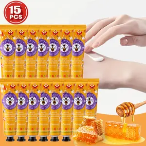 15pcs Honey Hand Cream with Vitamin E, Natural Ingredients for Moisturizing and Nourishing Hands, Portable Travel-Friendly Packaging, Deep Hydration for Dry Light Beige, Lightweight Non-Greasy Formula, Quick Absorption,Hand Cream, Honey Lotion