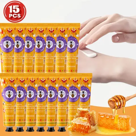 15pcs Honey Hand Cream Set with Vitamin E, Beauty Products, Hand Skin Care, Natural Ingredients for Moisturizing and Nourishing, Travel-Friendly Packaging, Deep Hydration for Dry, Lightweight Non-Greasy Formula, Quick Absorption, Honey Lotion