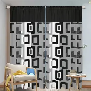 2Pcs Geometric Pattern Privacy Protection Window Curtains, Modern Abstract Square Design Drapes for Living Room Bedroom Kitchen Home Decor Translucent tube bag design
