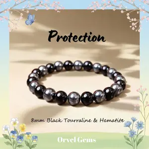 [1/$9.99, 3/$24.99] Protection & Mental Clarity Bracelet – Black Tourmaline & Hematite 8mm Crystal Beads | Unisex Accessory for Men & Women | Everyday Grounding, Energy Shield & Guardian Gift