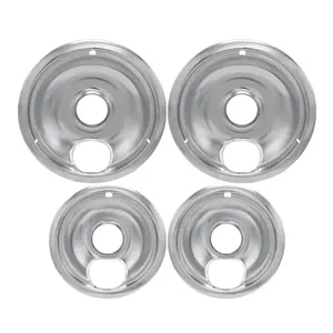 4 Pack Chrome Drip Pans, Compatible with Whirpool Kenmore Frigirate Stove Top Drip Bowls. Include 2 Pcs 6'' Range Replacement Drip Pans and 2 Pcs 8 '' Cooktop Drip Pans