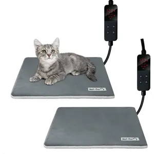 Rest-Eazzzy Heating Pad, Heated Cat Bed with Removable Cover, 5-Level Timer & Temperature, Indoor Warming Mat for Cats & Dogs (Pure-Grey, 2pcs)