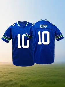 Men's  Name And Number Embroidered American Football Jersey, Seattle Blue V-Neck Rugby Jersey, Short Sleeved T-Shirt,Ideal for Party, Game, Training, Competition, Sports Top