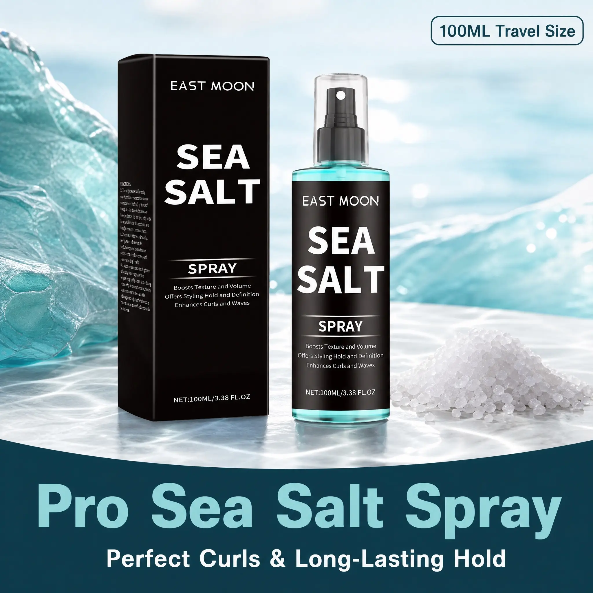 Sea Salt Curling Texture Spray 100ML, Strong Natural Hold Hair Styling Mist for Men Women, Care Edge Fixer Natural Texturizing, Bouncy Waves Defined Curls Portable Frizz Control Professional Haircare