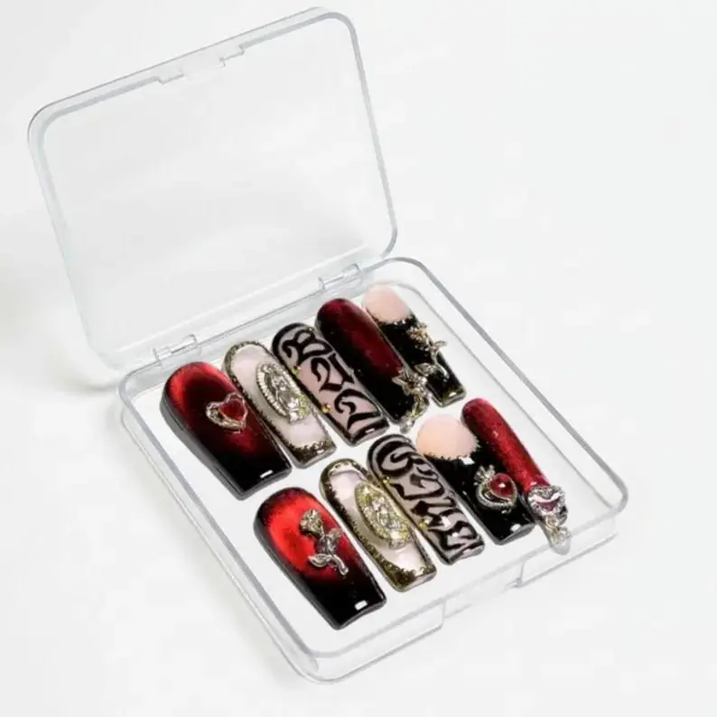 Deep Red Cat Eye Handmade Reusable Press On Nails