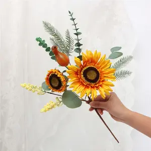Realistic Sunflower Bouquet, Vibrant Colors, Dark Center, Wedding Home Outdoor Decor, 1 Piece, Perfect for Weddings and Events, Artificial Bouquets