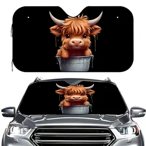 1pc Highland Cow Premium Car Sunshade, -resistant, Scratch-resistant, Universal Windshield Protector with Cooling Effect, Prevents Interior Damage from Sunlight