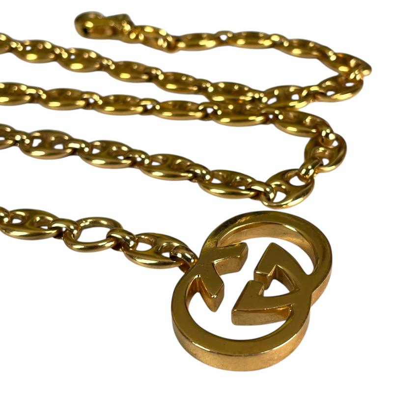 Pre-owned Gucci GG Blondie GHW Plated Belt Necklace Purse Charm Claw Closure Chain 70cm 32"