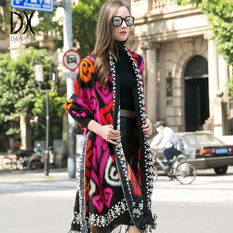 DANA XU 100% Merino Wool Extra Large Pashmina Blanket Travel chunky Scarf Cashmere Wrap for Women Fall Winter Oversize Shawl Floral cashmere Fashionable Style