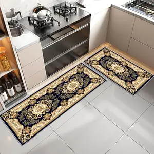 Persian Ethnic Style Kitchen Rug, 2 Counts/set Non-slip Kitchen Mat, Rectangle Home Decor Floor Mat for Kitchen Living Room Bedroom