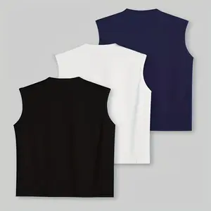 Men's Plus Size 3pcs Sleeveless Tank Tops - Soft, Comfortable Ribbed Polyester Blend Casual Wear in Black, White & Gray for Summer, Summer Tops, PLUS SIZE