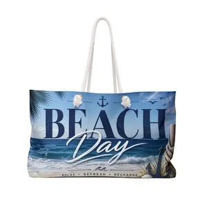 Beach Day Weekender Bag | Coastal Ocean Print, Nautical Anchor Design