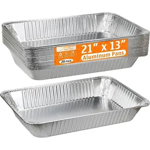 21"x13" Full Size  Pans, 20 Pack - Heavy Duty Deep Disposable Foil Roasting Pan & Baking Pans, Large Chafing Trays for Catering, Steam Table, Hotels, Restaurants, Buffets & Bakeware