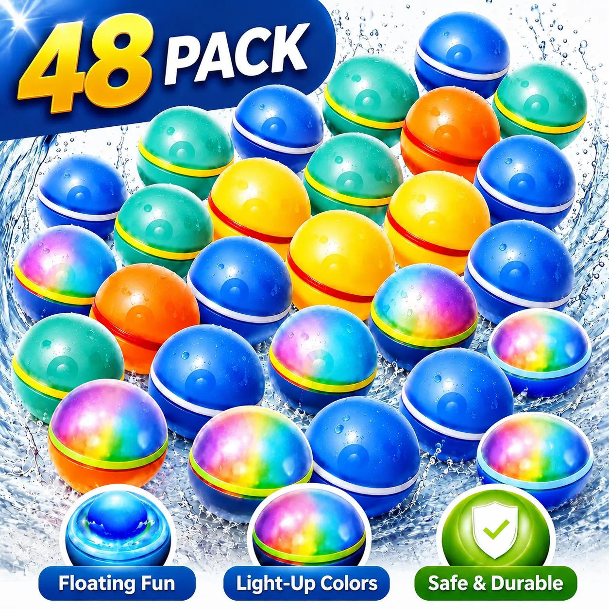 Reusable Magnetic Water Balloons, Quick Fill Self-Sealing Splash Balls , Soft Silicone Refillable Water Toys for Kids & Adults, Outdoor Party Games, Pool Party, Beach Fun, Water Slide, Backyard Water Fights, Birthday Gifts, 12/16/24/32/48 Pack