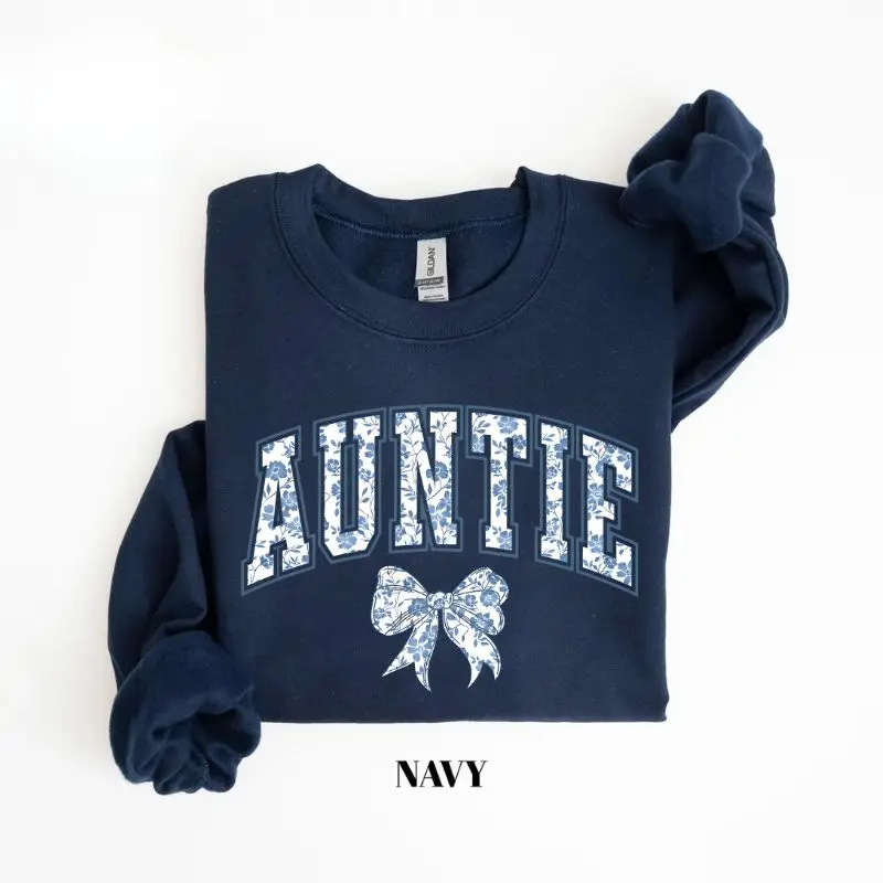 Gildan Cute Floral Auntie Sweatshirt, New Aunt Gift, Pregnancy Announcement, Women's Casual Long Sleeve Shirt Women's Outfits Gift for Women