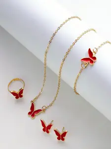 Fashion Butterfly Glitter Necklace, Elegant Versatile Unique Style Collar Chain Jewelry Set, 4 Pieces High-End Lockbone Pendant