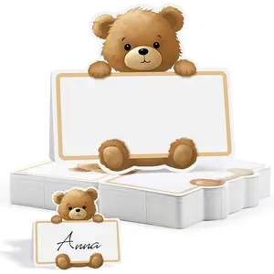 Wedding Name Position Cards, 50 Cute Bear Seat Cards for Table Decor, Crinkle Paper Place Cards, Perfect for Birthday Parties