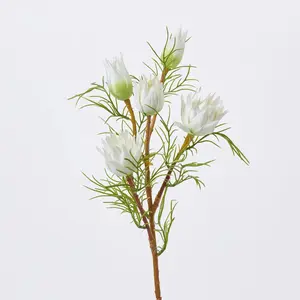 Blooming White Wild Protea Branch 23" Long Stem Faux Floral Spray
