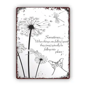 Vintage Dandelion and Dragonfly Metal Wall Art Sign 7.87x11.81inch Inspirational Decor for Home Bar Cafe or Beach House Perfect for Room Decor
