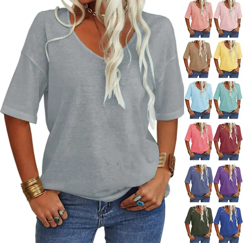 Women's Women Soft V Neck Tshirt Half Sleeve Lightweight Solid Color Loose Fit Minimalist Top  Casual Comfortable Simple Womenswear shirts,summervibes
