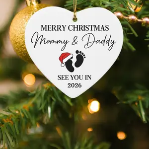 Baby Announcement Christmas Heart Ornament 2025, See You In 2026, Pregnancy Christmas Gift For Expecting Mom, Parents, Mom Dad To Be Gift