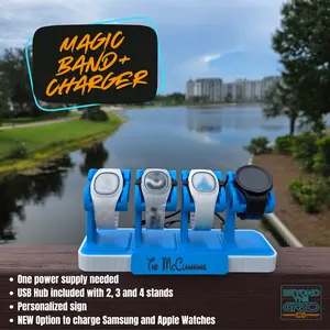 Personalized MagicBand Charging Display Stand - Personalized MagicBand Holder and Charger with USB Hub for 4 Bands & Personalized Sign - Magicband Charging Station - Magic Band Plus
