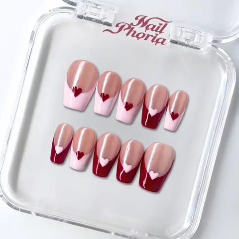 NailPhoria HEARTBEAT TIP - Valentine Handmade Press-On Nails | Reusable, Salon-Quality, Long-Lasting, Glossy Design