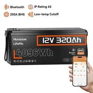 【Summervibes】Humsienk 12V 320Ah LiFePO4 Bluetooth Battery, Deep Cycles, Lithium lron Phosphate Battery, Built-in 250A BMS with Low-Temp Protection for RV, Marine, Trolling Motors