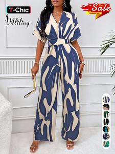 women's all over print jumpsuit, elegant fashion casual wide leg jumpsuit for daily outdoor wear, women jumpsuits for summer, shortsleeve womenswear