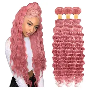 Pink Bundles Human Hair Deep Wave Bundles 18 20 22 Inch Unprocessed Brazilian Virgin Hair 3 Bundle 50 Gram Per Bundle Deals Quick Weave Hair Extensions