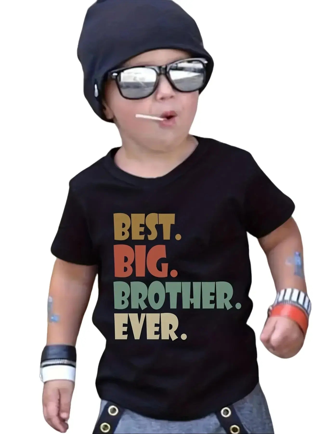 Best Big Brother Ever Kids T-Shirt Retro Colorful Letter Graphic Tee for Boys Sibling Announcement Casual Short Sleeve Tops Fun Playful Design