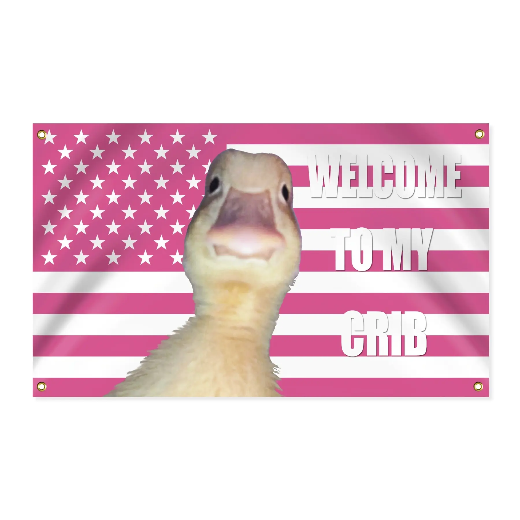 Watercolour Pink Duck American Flag Tapestry with "Welcome to My Crib" Text - Durable Polyester, Fade-Proof, 60x40in Indoor/Outdoor Wall Decor Gift for Home Supplies (Animal-Themed Decor Inspo), Colorful