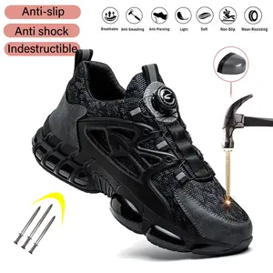 Rotating Button Safety Shoes Men Steel Toe Sneaker Man Puncture Proof Work Safety Boots Protective Shoes advanced non-slip traction Indestructible Roofing Shoes comfortable work boot