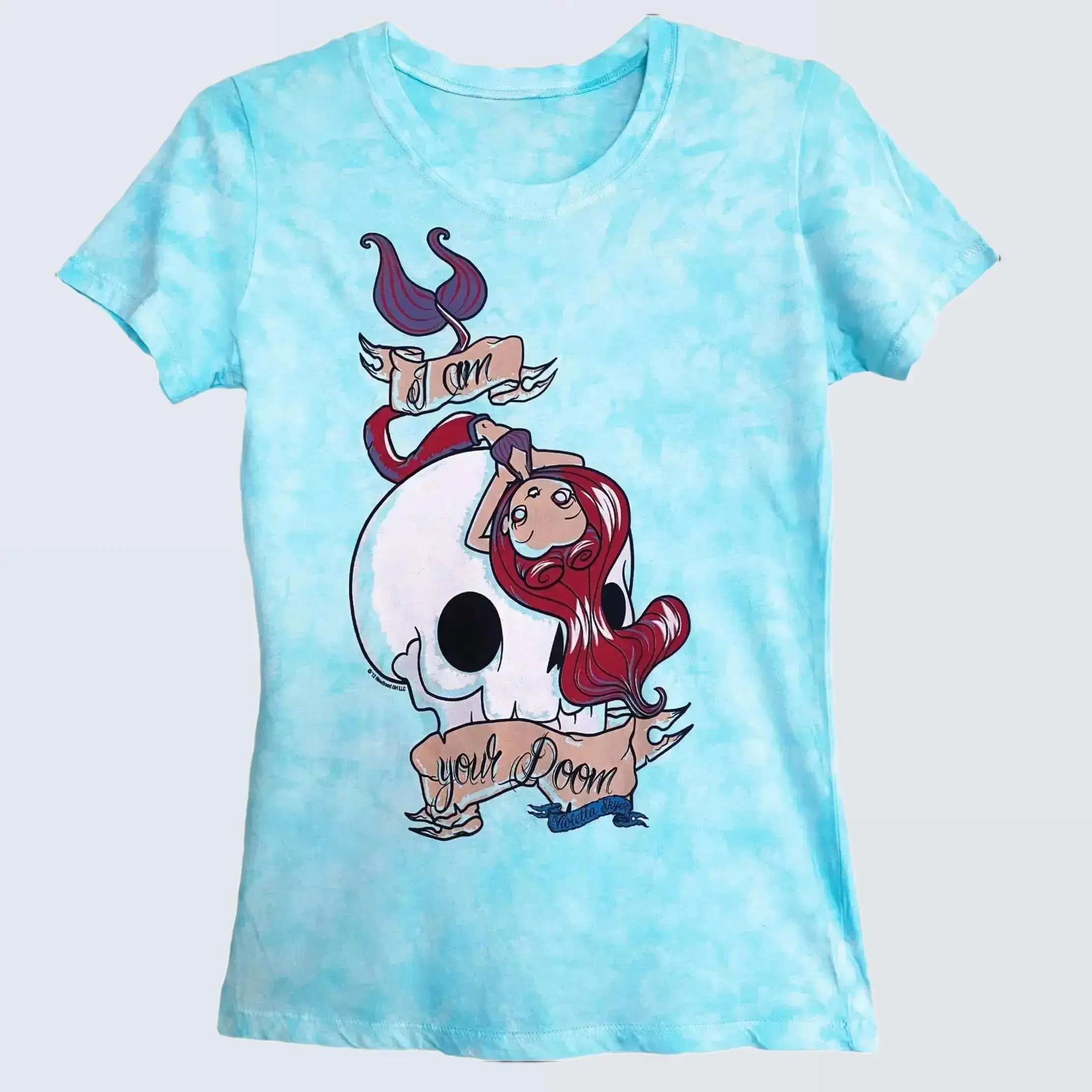 NewBreed Girl x Violetta Skye Tie-Dyed T shirt Featuring I AM YOUR DOOM Mermaid And Salty Sailors Skull Top Womenswear Printed T-Shirt