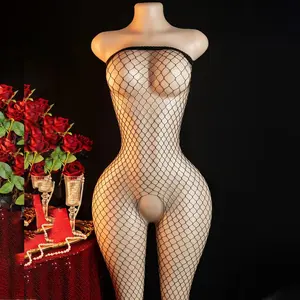 1PC Women's Lingerie Jumpsuit - Open Crotch, Bra-Exposing Net Suit, Sexy Intimate Outfit style seamless fishnet sexy lingerie sexy lingerie bodysuit Day Fabric