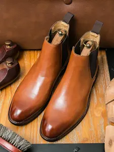 Men's Business Fashion Chelsea Boots, Casual PU Leather Closed Ankle Boots for Fall & Winter, Male All-match Shoes for Daily Wear Footwear