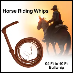 Bullwhips Real Cowhide Tan Leather Equestrian Sports Horse Riding Bull Whips for Sport Professionals Indiana Jones Style Whip