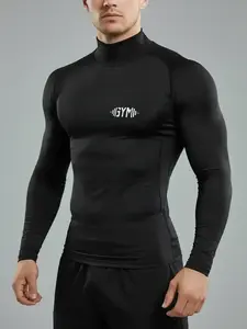 1PC Men's Muscle Fit Gym Shirt – Fitness Shirt, GYM Print, High Neck, Breathable & Stretch Fabric, Designed for Outdoor Workouts, Running, Hiking & Training