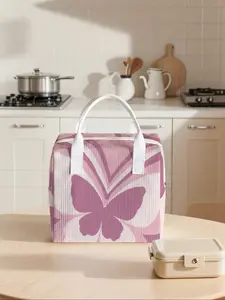 Butterfly Pattern Lunch Bag, Portable Insulated Handbag, Non-Contact, Suitable for Work, School, Picnic, Travel, Casual Style
