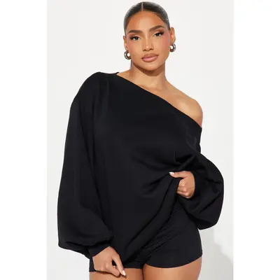 One Shoulder Black Oversized Off The Shoulder Sweater Off Shoulder